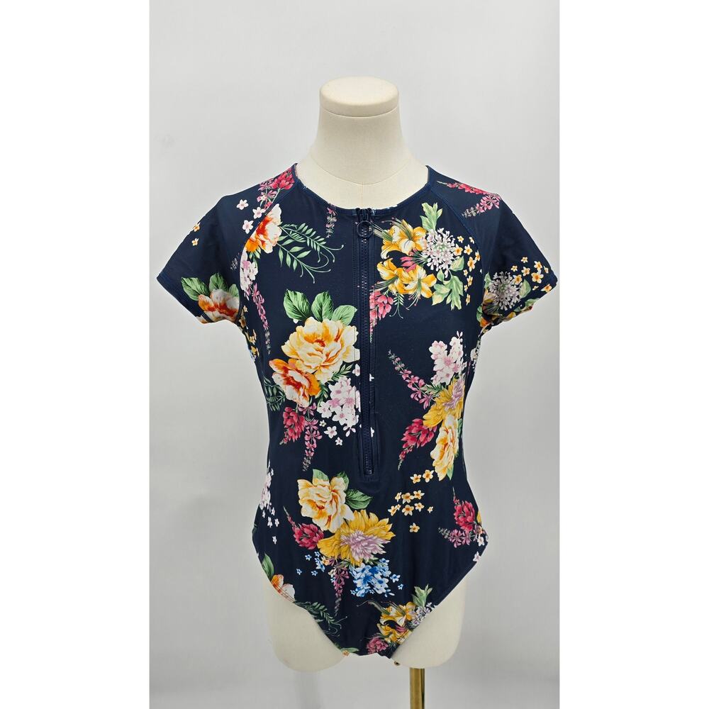 CupShe Island Girl Floral Short Sleeve Rashguard Zip One Piece